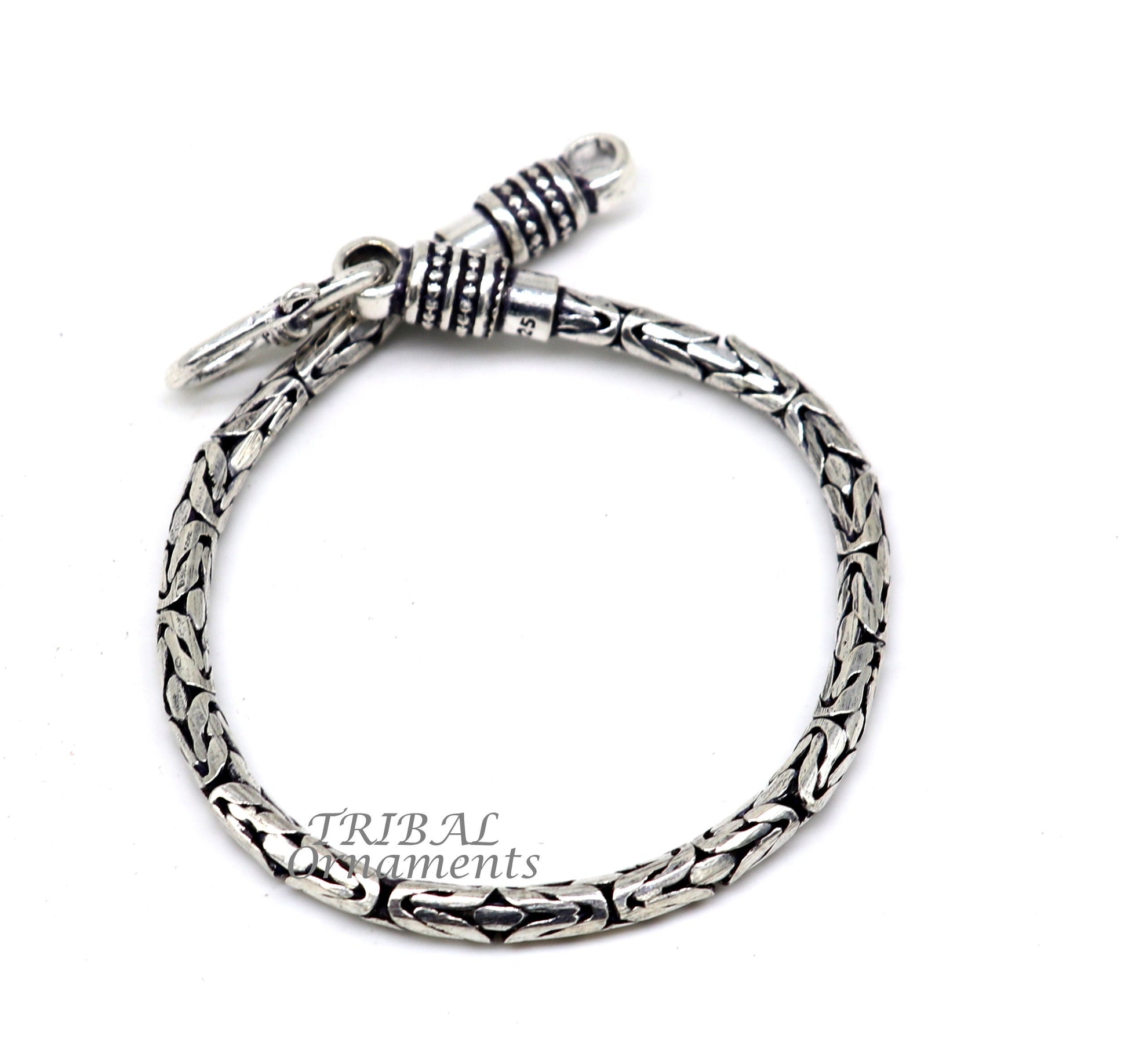 3.5mm 6.5" to 8.5" Unique byzantine design 925 Sterling silver handmade chain bracelet flexible bracelet unisex jewelry from India  sbr429 - TRIBAL ORNAMENTS