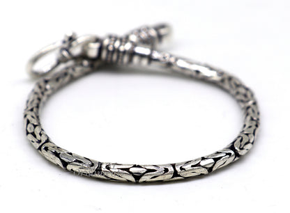 Unisex 925 Sterling silver Byzantine chain bracelet with intricate handmade design, flexible jewelry from Tribal Ornaments.