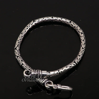 Sterling silver Byzantine chain bracelet with flexible design, unisex jewelry from Tribal Ornaments, featuring intricate handmade pattern.