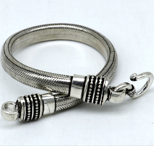 7mm 8" solid 925 sterling silver handmade snake chain heavy customized D shape half round bracelet, personalized gifting jewelry nsbr250 - TRIBAL ORNAMENTS