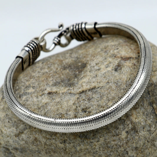 7mm 8" solid 925 sterling silver handmade snake chain heavy customized D shape half round bracelet, personalized gifting jewelry nsbr250 - TRIBAL ORNAMENTS