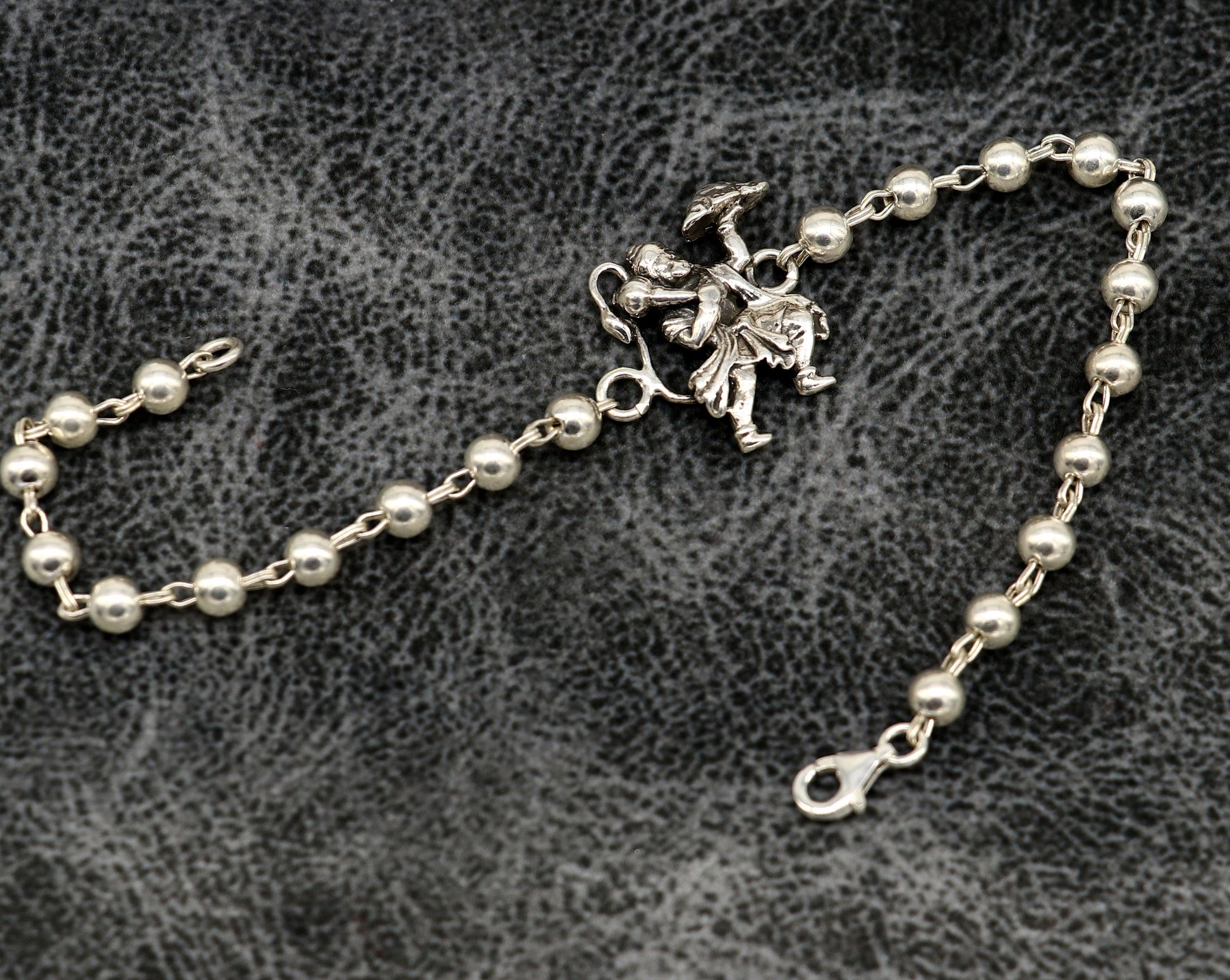 925 Sterling silver customized beaded 'Hanuman' Rakhi or bracelet. best gift for your brother's for special personalized gifing rk18 - TRIBAL ORNAMENTS