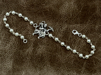 925 Sterling silver Hanuman beaded bracelet rakhi with personalized design and intricate beading from TRIBAL ORNAMENTS.