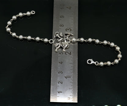 925 Sterling silver Hanuman beaded bracelet rakhi with personalized design, handcrafted by TRIBAL ORNAMENTS.