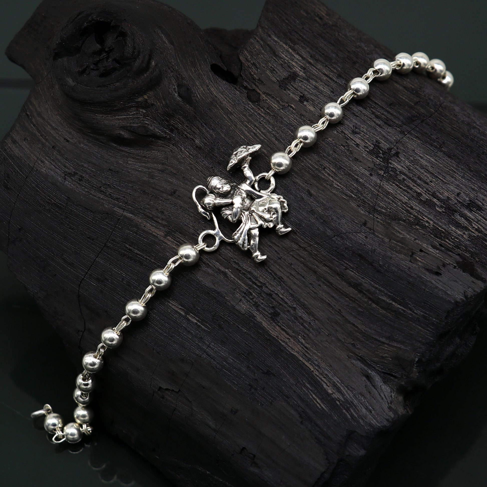 925 Sterling silver customized beaded 'Hanuman' Rakhi or bracelet. best gift for your brother's for special personalized gifing rk18 - TRIBAL ORNAMENTS