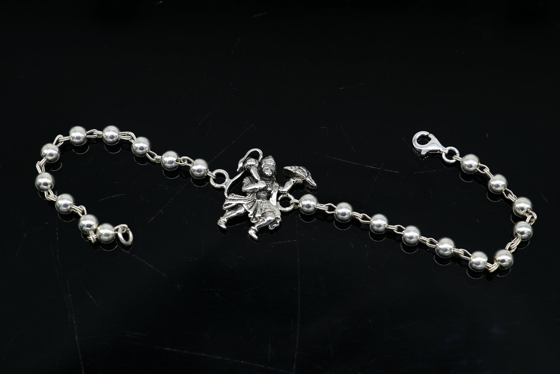 925 Sterling silver customized beaded 'Hanuman' Rakhi or bracelet. best gift for your brother's for special personalized gifing rk18 - TRIBAL ORNAMENTS