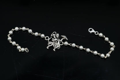 Sterling silver Hanuman beaded bracelet by TRIBAL ORNAMENTS, customized design, 6.5-inch size, perfect for gifting or personal wear.