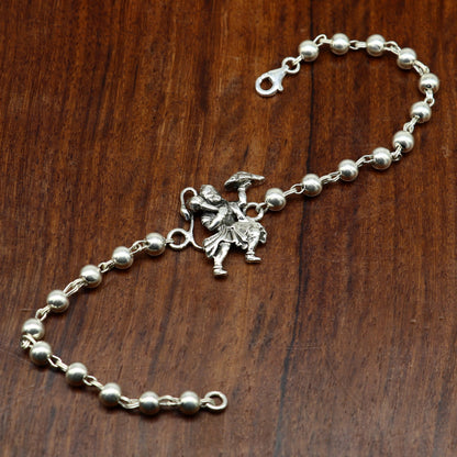 925 Sterling silver Hanuman beaded bracelet rakhi with personalized design, crafted by Tribal Ornaments.