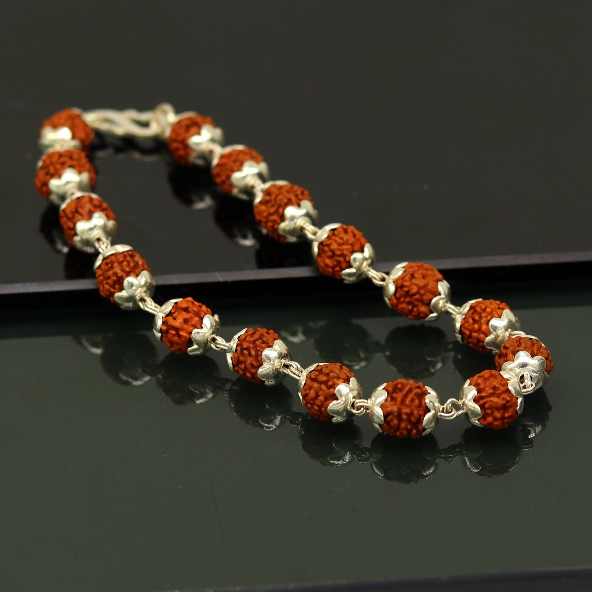 8.5" long handmade gorgeous Rudraksha beads bracelet, excellent customized gifting personalized unisex jewelry from india sbr198 - TRIBAL ORNAMENTS