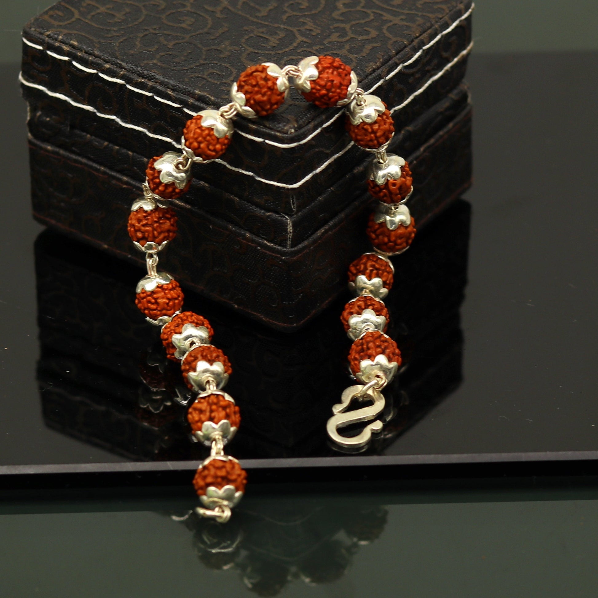 8.5" long handmade gorgeous Rudraksha beads bracelet, excellent customized gifting personalized unisex jewelry from india sbr198 - TRIBAL ORNAMENTS