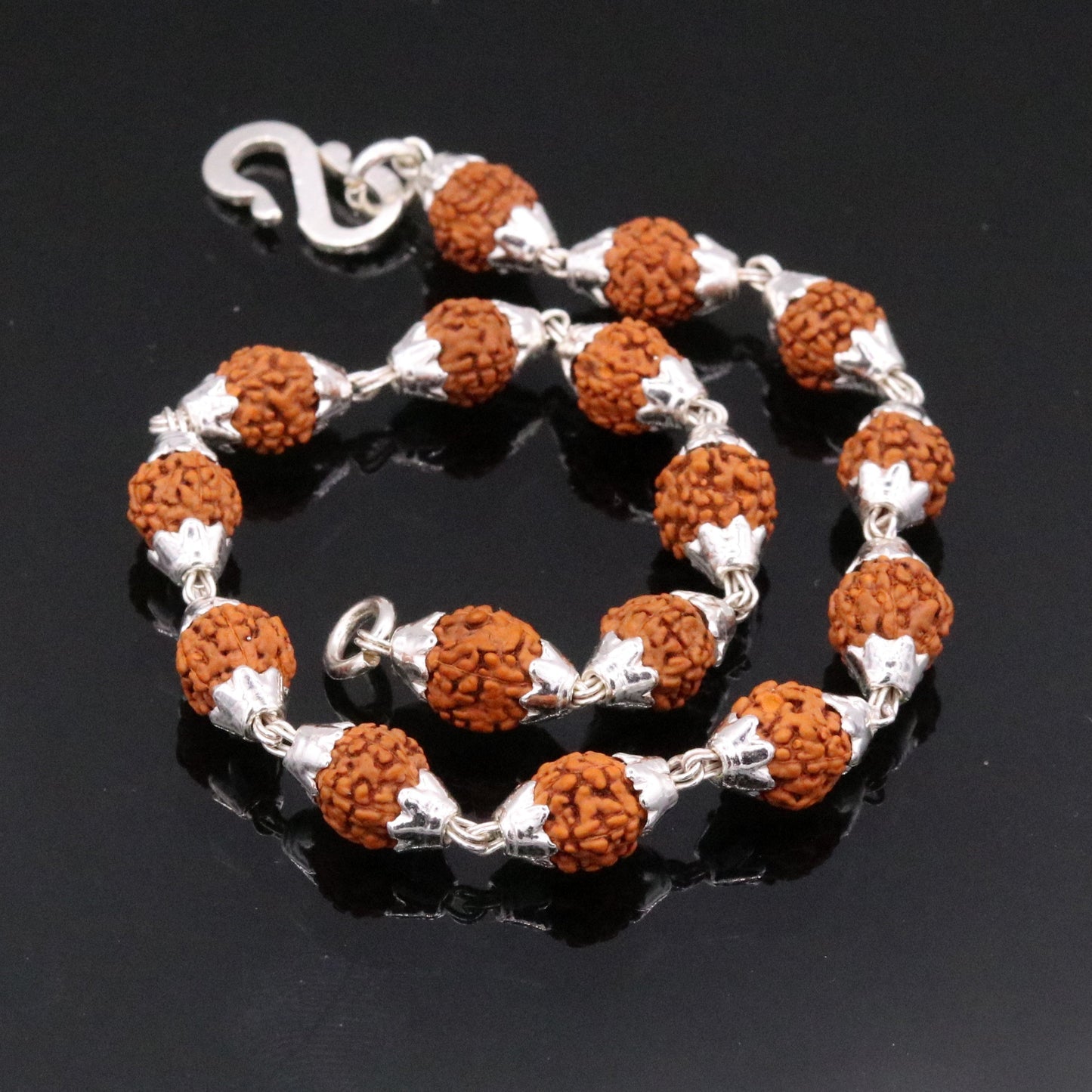 Vintage 925 sterling silver natural rudraksha beads bracelet fabulous wrist jewelry for unisex from india sbr16 - TRIBAL ORNAMENTS