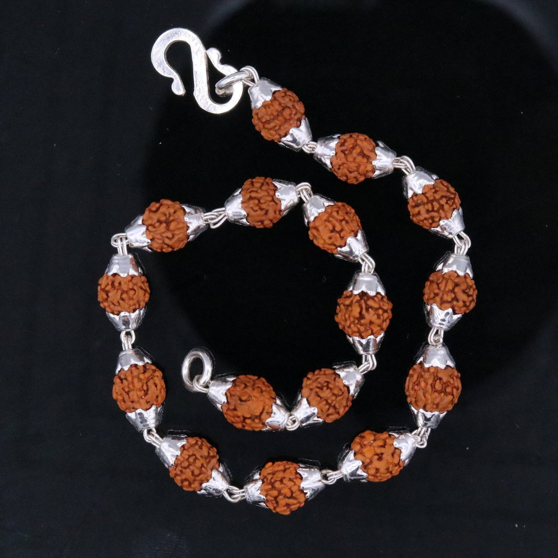 Vintage 925 sterling silver natural rudraksha beads bracelet fabulous wrist jewelry for unisex from india sbr16 - TRIBAL ORNAMENTS