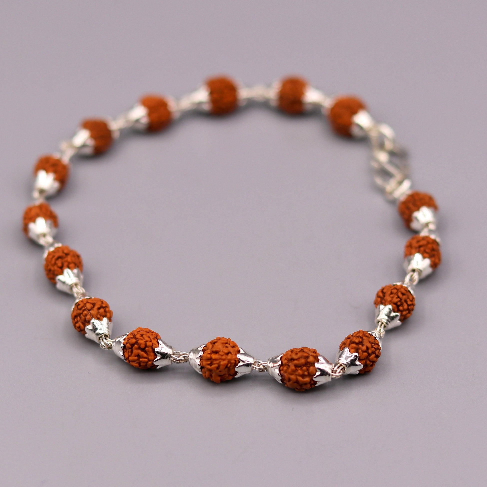 Vintage 925 sterling silver natural rudraksha beads bracelet fabulous wrist jewelry for unisex from india sbr16 - TRIBAL ORNAMENTS