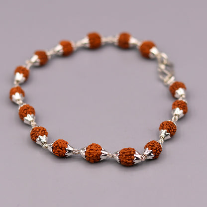 Vintage 925 sterling silver Rudraksha beads bracelet for unisex wrist jewelry, handcrafted from India by TRIBAL ORNAMENTS.