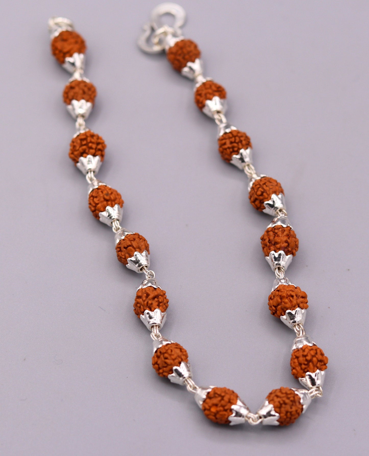 Vintage 925 sterling silver natural rudraksha beads bracelet fabulous wrist jewelry for unisex from india sbr16 - TRIBAL ORNAMENTS