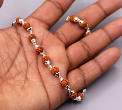 Sterling silver Rudraksha beads bracelet by Tribal Ornaments, unisex vintage wrist jewelry from India, 6.5 inches.