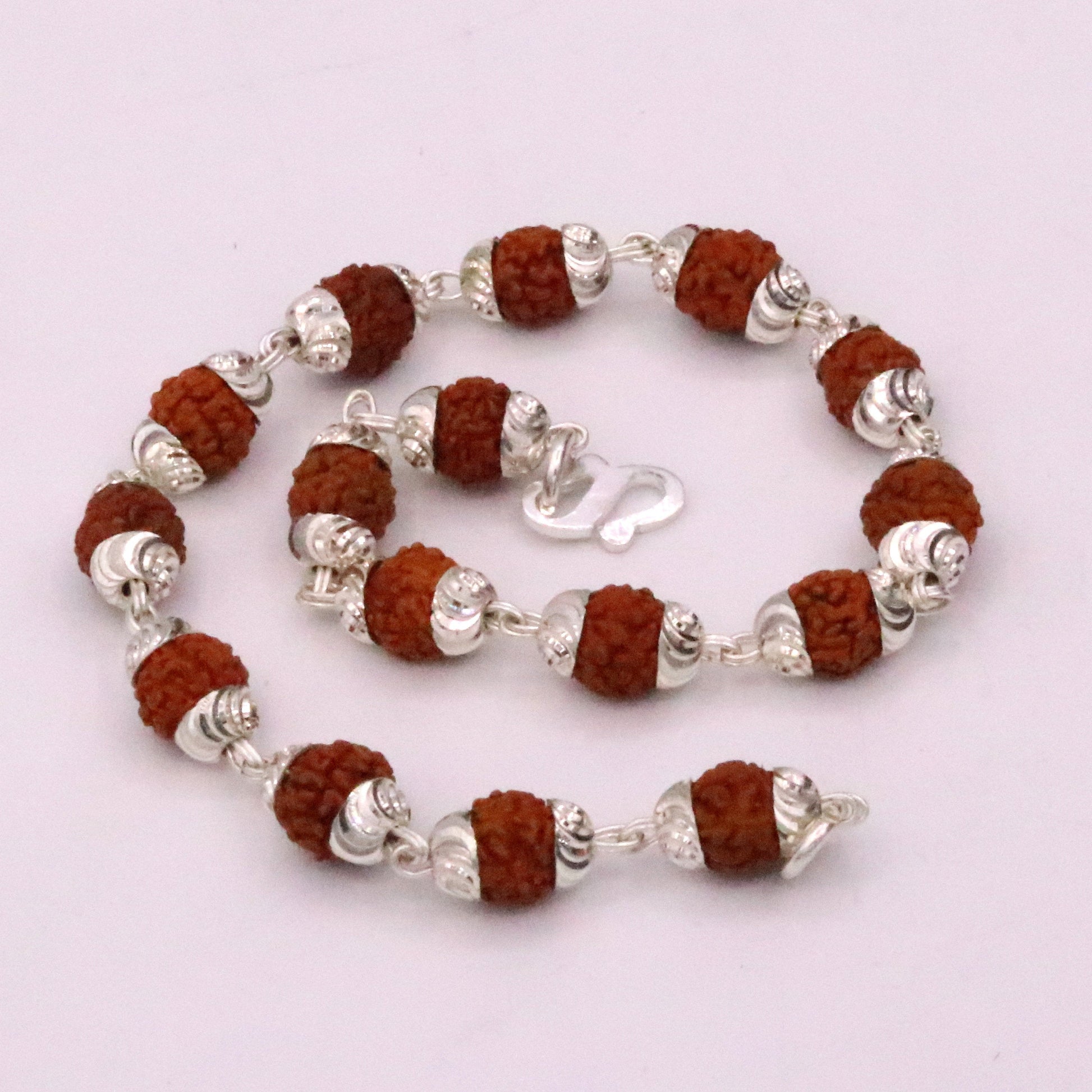 Solid silver handmade 6 mm Natural Rudraksha beads bracelet jewelry from Rajasthan India  sbr51 - TRIBAL ORNAMENTS