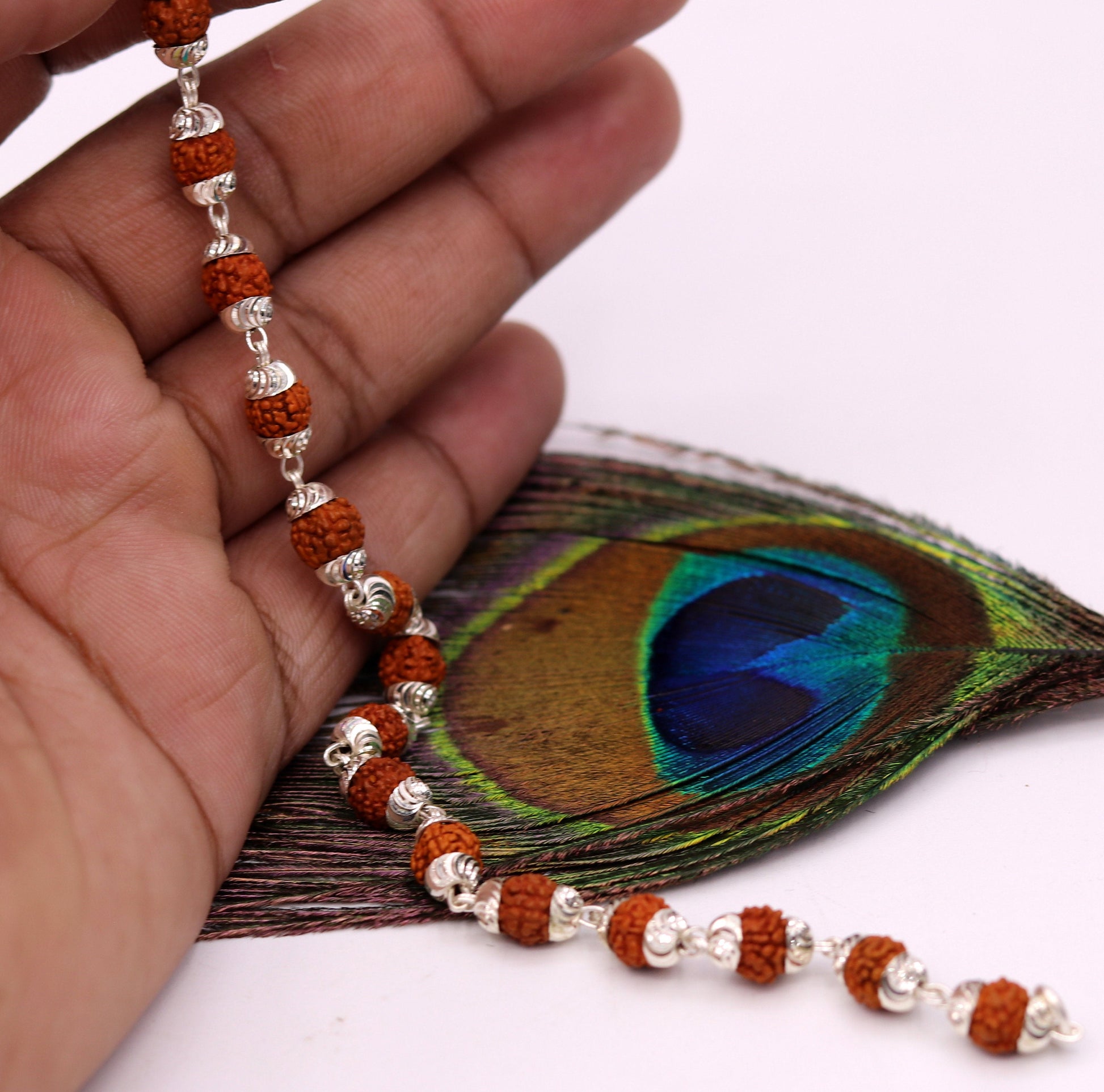 Solid silver handmade 6 mm Natural Rudraksha beads bracelet jewelry from Rajasthan India  sbr51 - TRIBAL ORNAMENTS