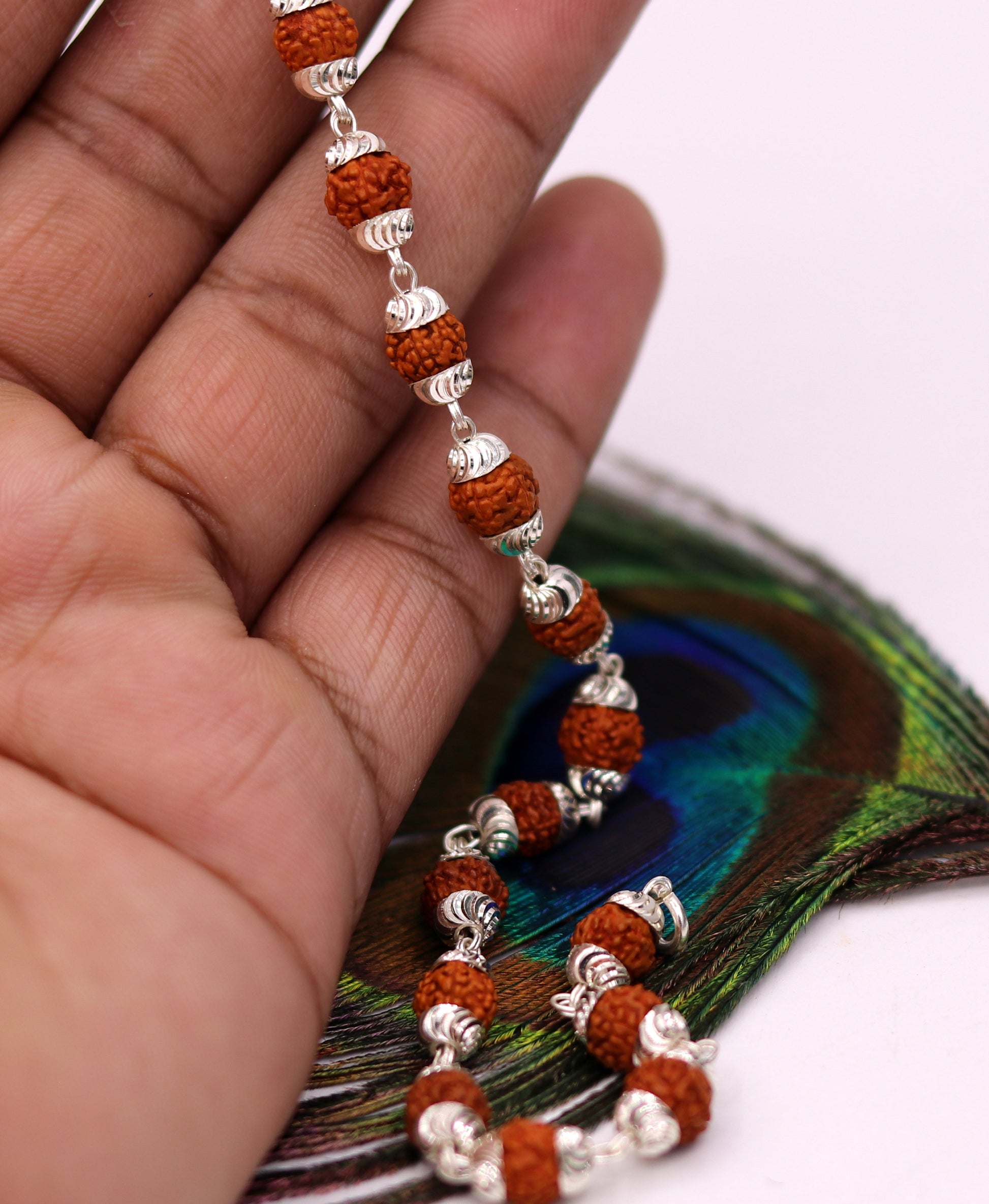 Solid silver handmade 6 mm Natural Rudraksha beads bracelet jewelry from Rajasthan India  sbr51 - TRIBAL ORNAMENTS