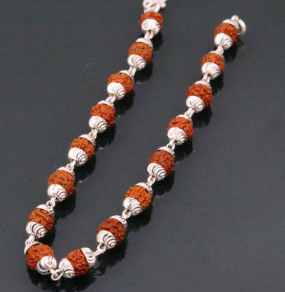 Solid silver Rudraksha beads bracelet for unisex jewelry, handmade from Rajasthan by TRIBAL ORNAMENTS.