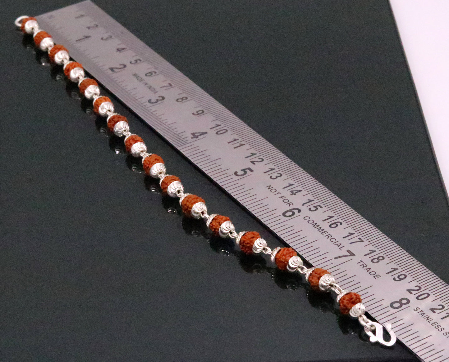 Solid silver handmade 6 mm Natural Rudraksha beads bracelet jewelry from Rajasthan India  sbr51 - TRIBAL ORNAMENTS