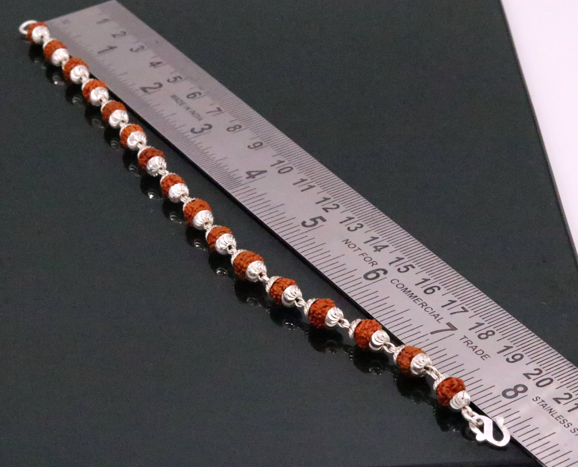 Solid silver handmade 6 mm Natural Rudraksha beads bracelet jewelry from Rajasthan India  sbr51 - TRIBAL ORNAMENTS