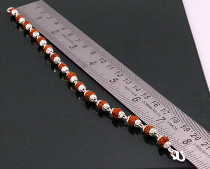 Solid silver Rudraksha beads bracelet by TRIBAL ORNAMENTS featuring 6mm natural Rudraksha beads for unisex jewelry.