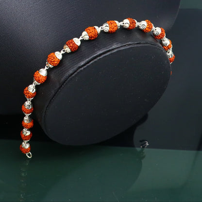 Solid silver handmade 6mm Rudraksha beads bracelet featuring natural beads for divine jewelry, crafted by TRIBAL ORNAMENTS.