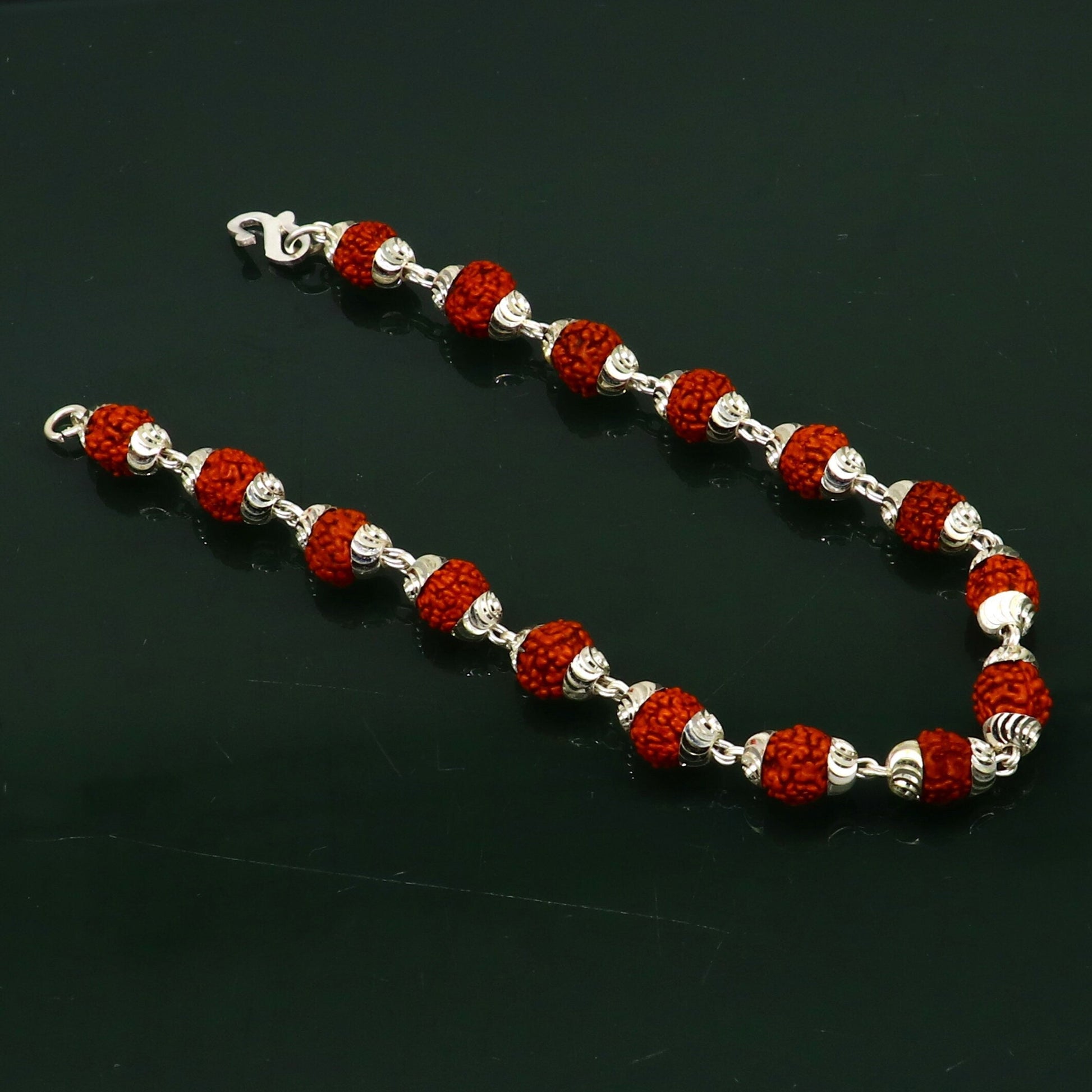 Solid silver handmade 6 mm Natural Rudraksha beads stunning divine bracelet jewelry from Rajasthan India  nsbr298 - TRIBAL ORNAMENTS
