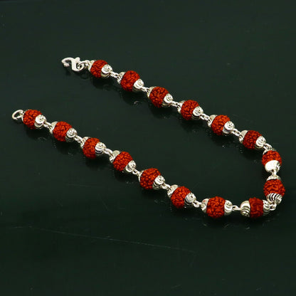 Solid silver handmade Rudraksha beads bracelet featuring 6mm natural beads, crafted by Tribal Ornaments from Rajasthan, India.