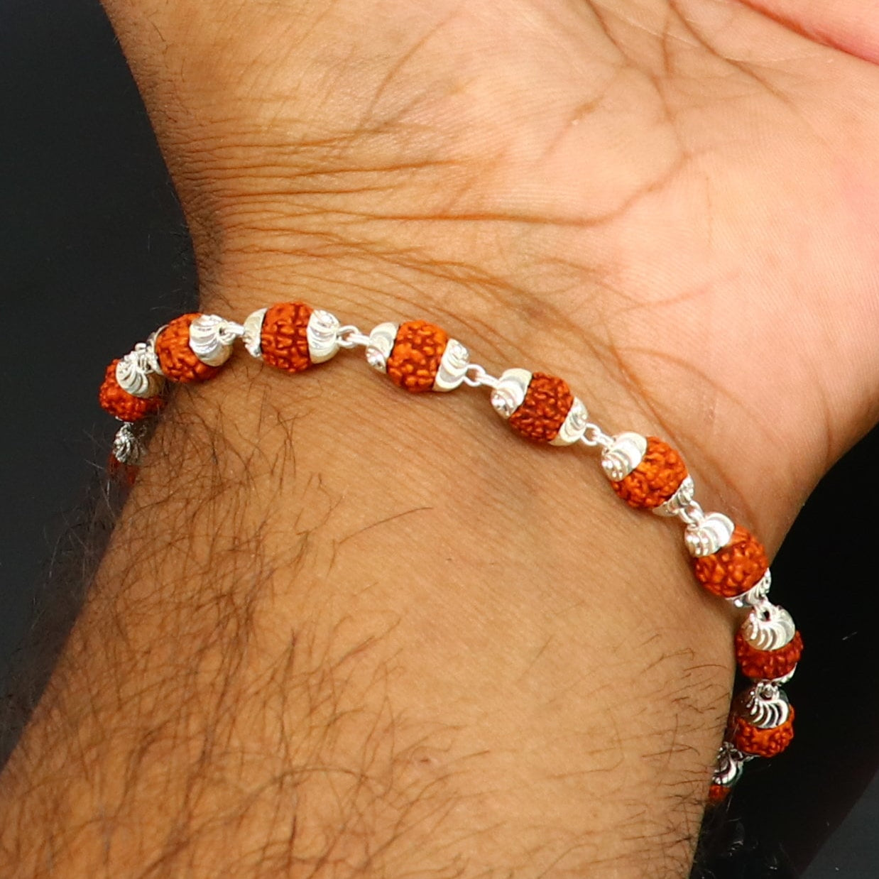 Solid silver handmade 6 mm Natural Rudraksha beads stunning divine bracelet jewelry from Rajasthan India  nsbr298 - TRIBAL ORNAMENTS