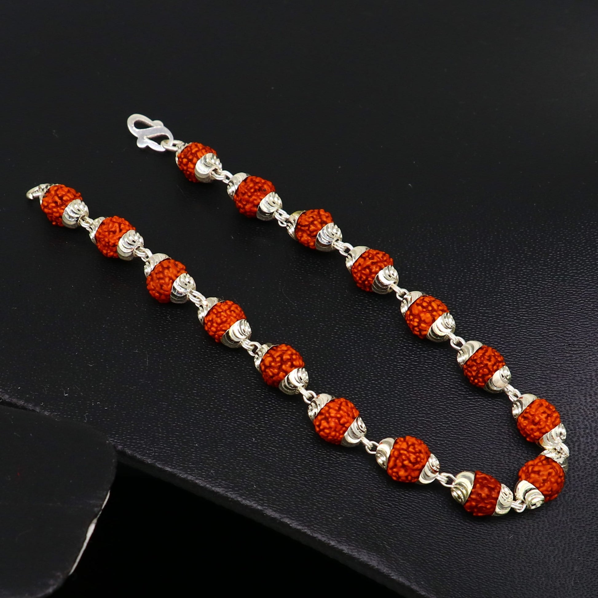 Solid silver handmade 6 mm Natural Rudraksha beads stunning divine bracelet jewelry from Rajasthan India  nsbr298 - TRIBAL ORNAMENTS