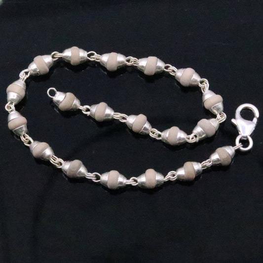 Sterling  silver handmade basil rosary beads tulsi plant wood beads fabulous bracelet for unisex jewelry India  sbr76 - TRIBAL ORNAMENTS