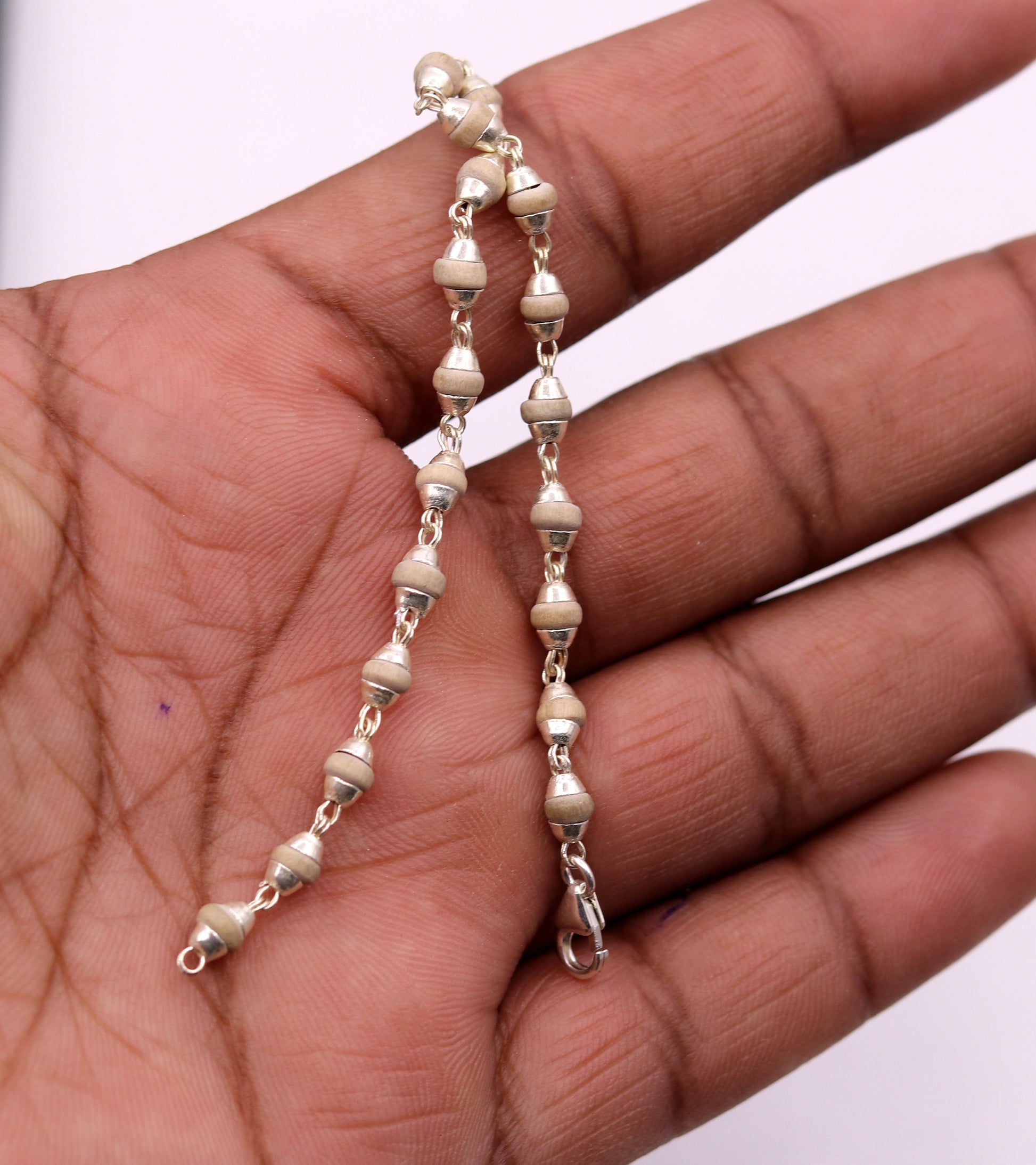 Sterling  silver handmade basil rosary beads tulsi plant wood beads fabulous bracelet for unisex jewelry India  sbr76 - TRIBAL ORNAMENTS