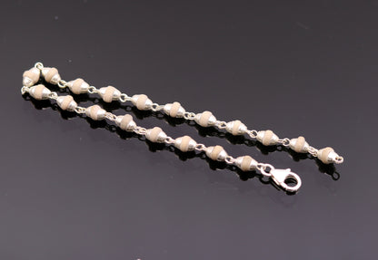 Sterling silver handmade basil rosary beads bracelet with tulsi plant wood beads, unisex jewelry from India by TRIBAL ORNAMENTS.