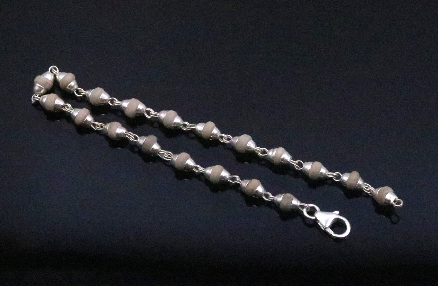 Sterling  silver handmade basil rosary beads tulsi plant wood beads fabulous bracelet for unisex jewelry India  sbr76 - TRIBAL ORNAMENTS