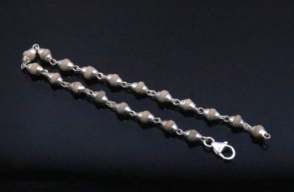 Sterling silver handmade basil rosary beads bracelet with tulsi plant wood beads, unisex jewelry from India.