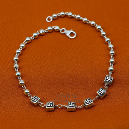 Sterling silver beaded customized bracelet by TRIBAL ORNAMENTS, stylish unisex jewelry perfect for gifting or belly dance accessories.