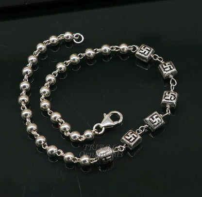 Sterling silver beaded customized bracelet by TRIBAL ORNAMENTS, stylish unisex belly dance jewelry, ideal for gifting.