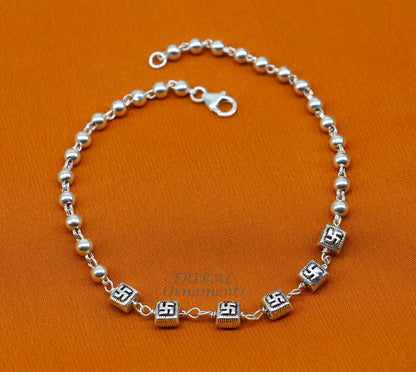 Sterling silver beaded bracelet by TRIBAL ORNAMENTS, unisex personalized belly dance jewelry with stylish beads and customizable design.