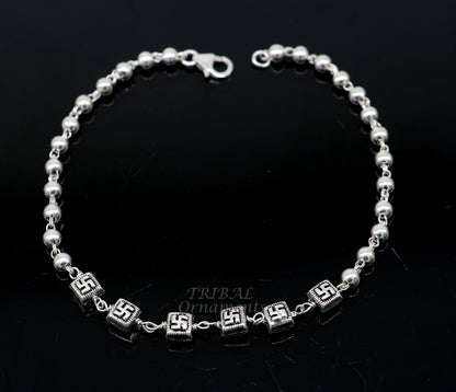 Sterling silver beaded customized bracelet by TRIBAL ORNAMENTS, stylish unisex belly dance jewelry with personalized design.
