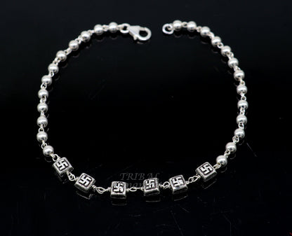 Sterling silver beaded customized bracelet by TRIBAL ORNAMENTS, stylish unisex jewelry perfect for gifting or belly dance accessories.