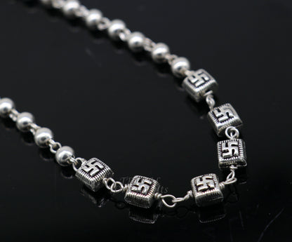 Sterling silver beaded customized unisex bracelet with intricate bead details, ideal for gifting or belly dance jewelry.