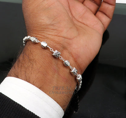 Sterling silver beaded customized bracelet by Tribal Ornaments, stylish unisex belly dance jewelry, perfect for personalized gifting.