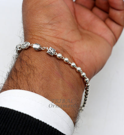 Sterling silver beaded bracelet by TRIBAL ORNAMENTS, unisex personalized belly dance jewelry, stylish customized gift accessory.