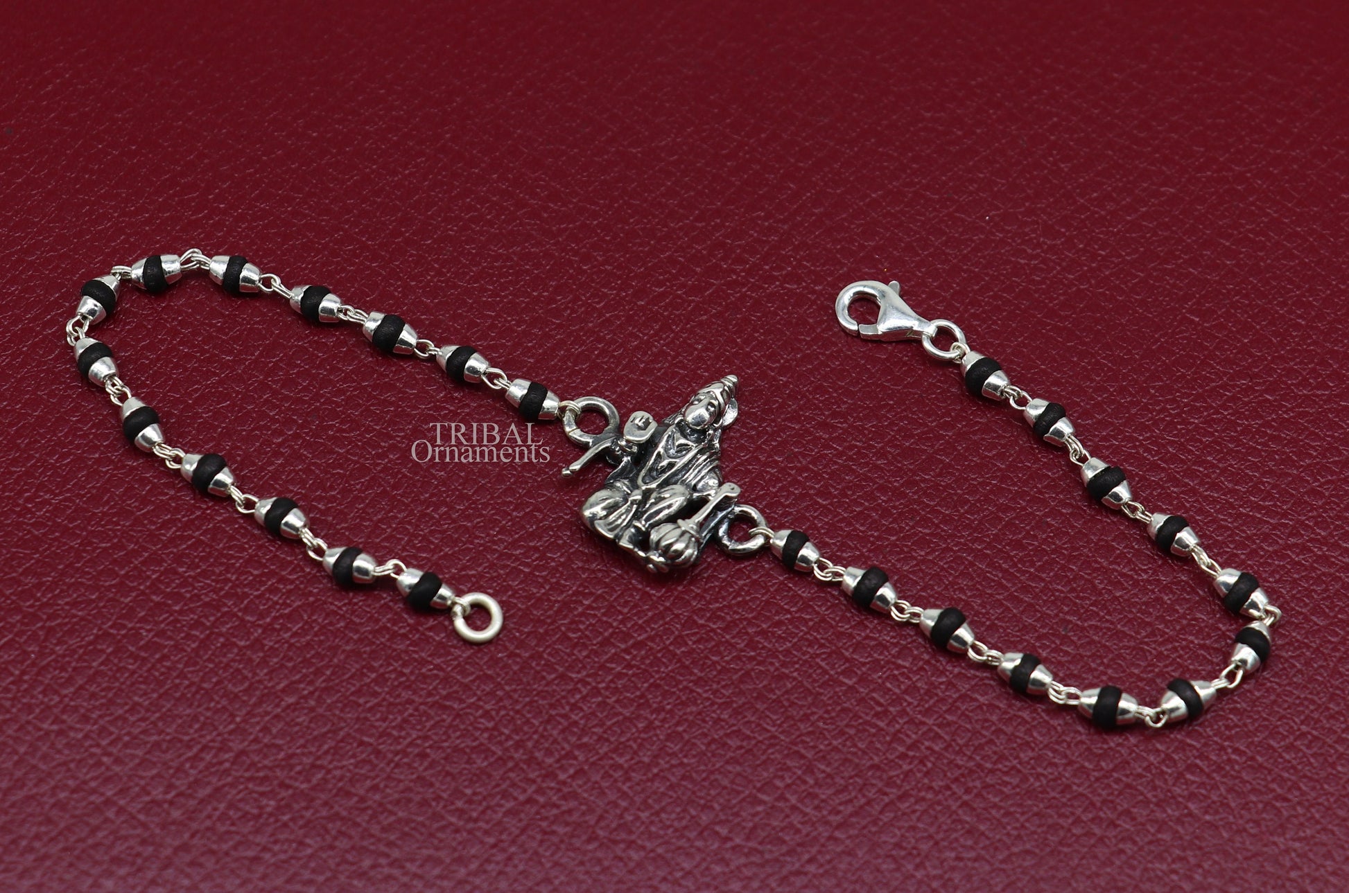 925 Sterling silver customized beaded 'Hanuman' Rakhi or bracelet. best gift for your brother's for special personalized gifing rk192 - TRIBAL ORNAMENTS