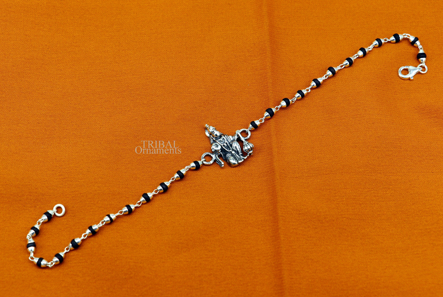 925 Sterling silver customized beaded 'Hanuman' Rakhi or bracelet. best gift for your brother's for special personalized gifing rk192 - TRIBAL ORNAMENTS