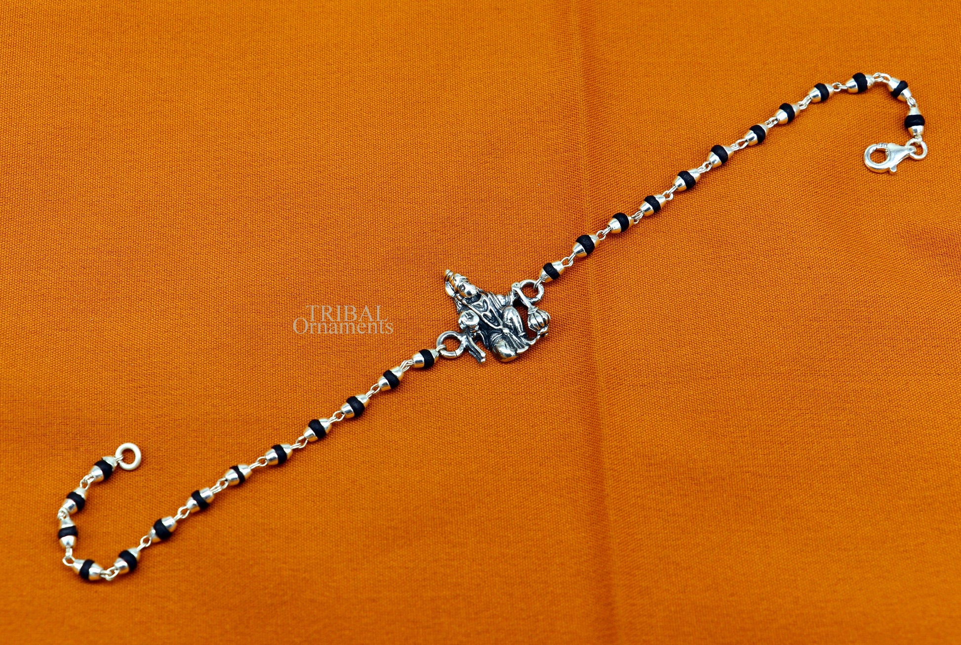 925 Sterling silver customized beaded 'Hanuman' Rakhi or bracelet. best gift for your brother's for special personalized gifing rk192 - TRIBAL ORNAMENTS