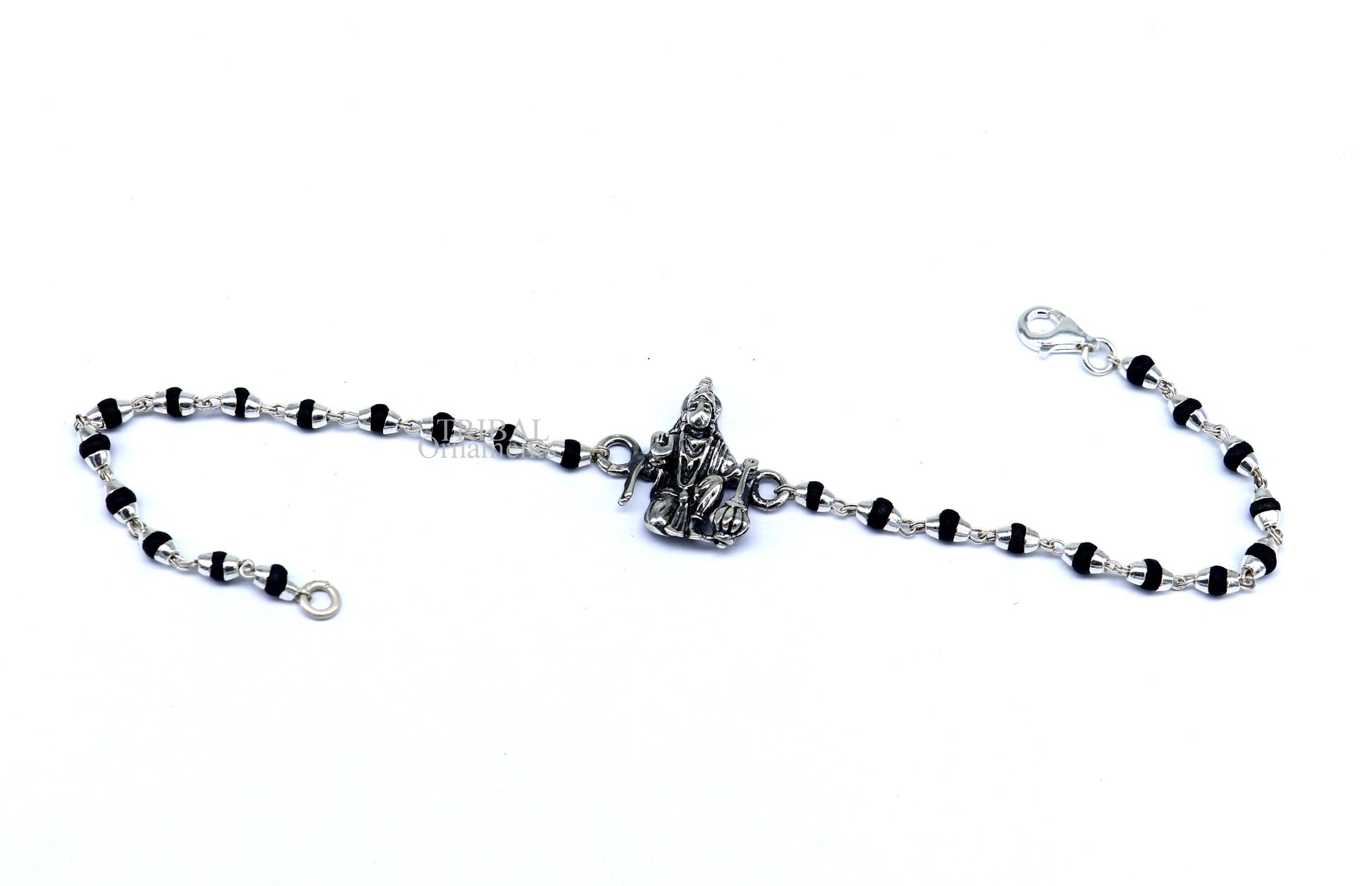 925 Sterling silver customized beaded 'Hanuman' Rakhi or bracelet. best gift for your brother's for special personalized gifing rk192 - TRIBAL ORNAMENTS