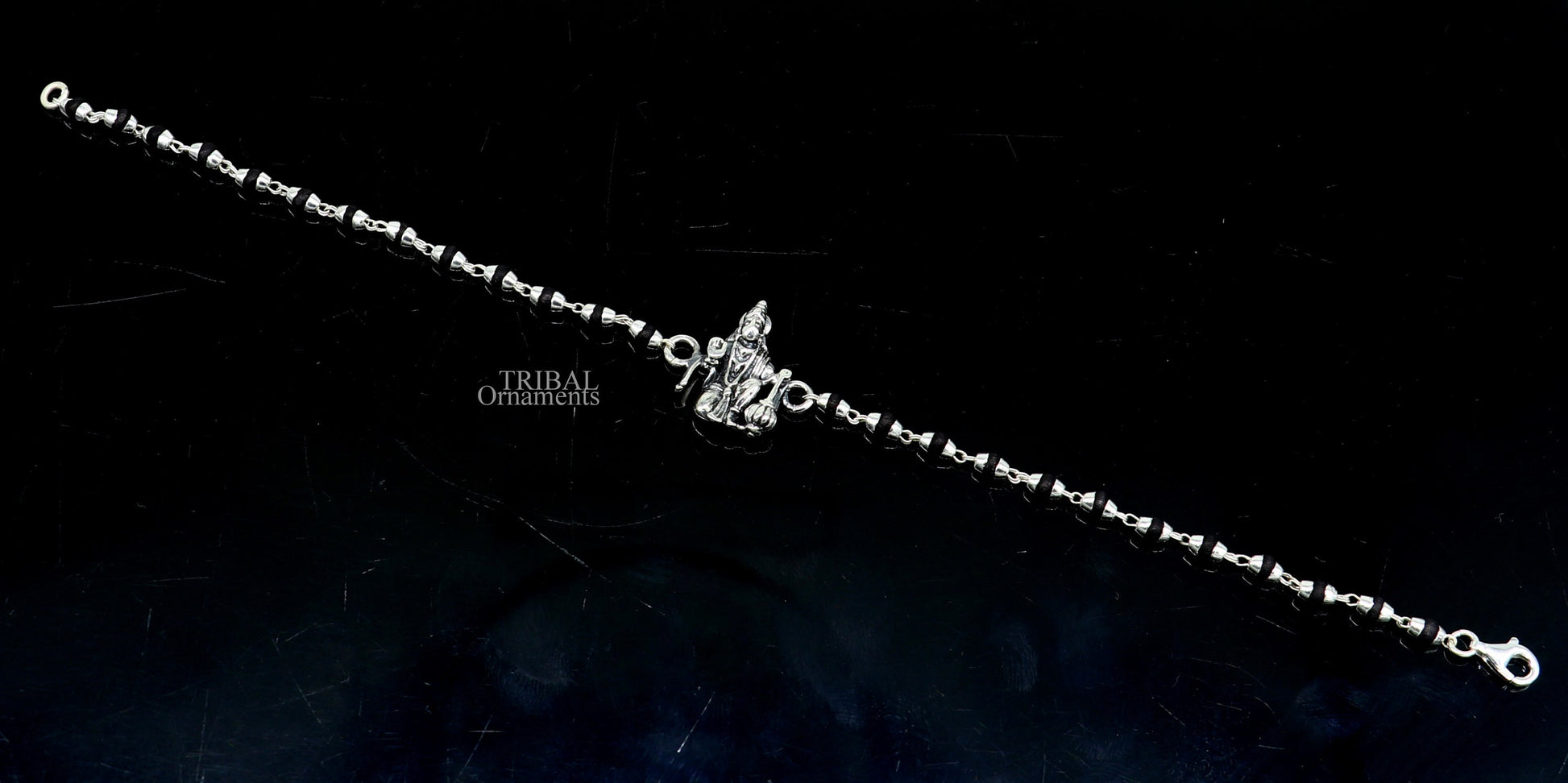 925 Sterling silver customized beaded 'Hanuman' Rakhi or bracelet. best gift for your brother's for special personalized gifing rk192 - TRIBAL ORNAMENTS